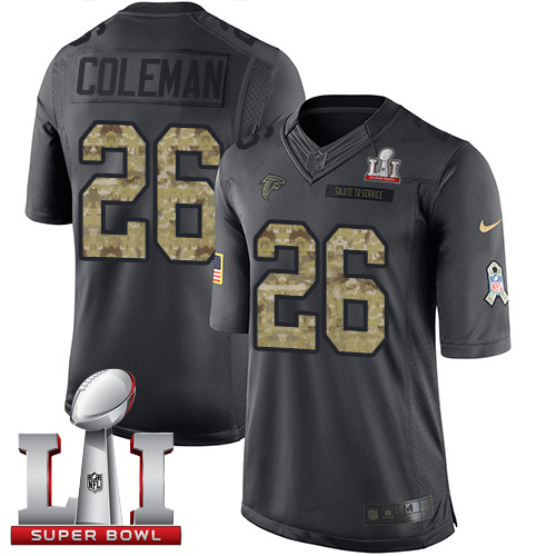 Nike Falcons #26 Tevin Coleman Black Super Bowl LI 51 Men's Stitched NFL Limited 2016 Salute To Service Jersey - Click Image to Close